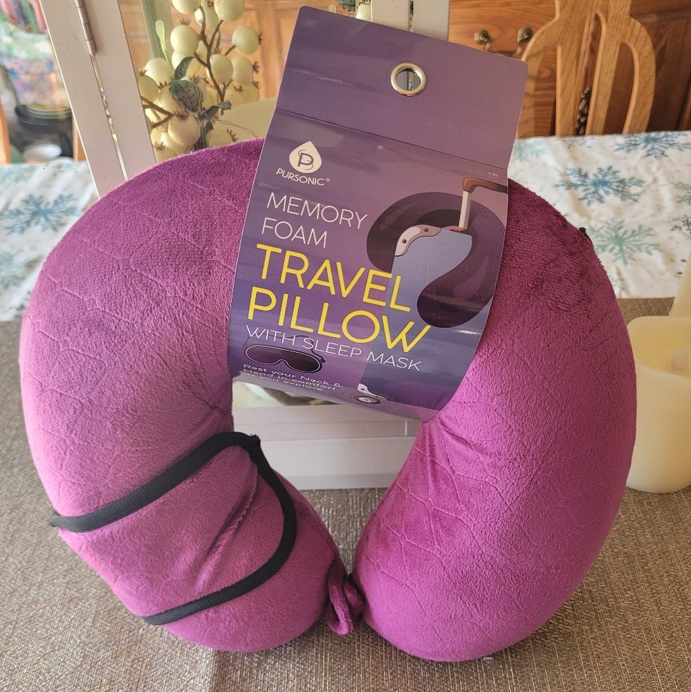 Pursonic memory foam travel pillow w/ sleep mask